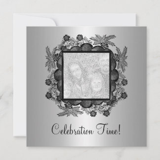 Silver Black Floral Foto Rahmen 50. Geburtstag 2 Einladung