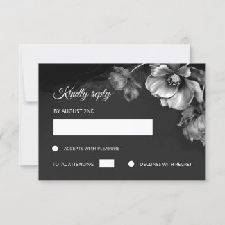 Silver Black Floral RSVP Karte