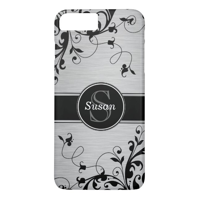 Silver Black Floral Wirbel Case-Mate iPhone Hülle (Rückseite)