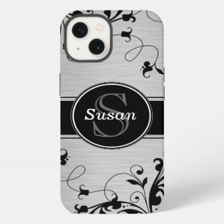 Silver Black Floral Wirbel iPhone 13 Hülle