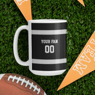 Silver & Black Football Team Personalisiert Kaffeetasse