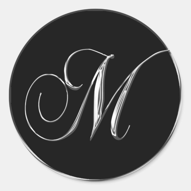 Silver Black Formal Wedding Monogram M Siegel Runder Aufkleber (Vorderseite)