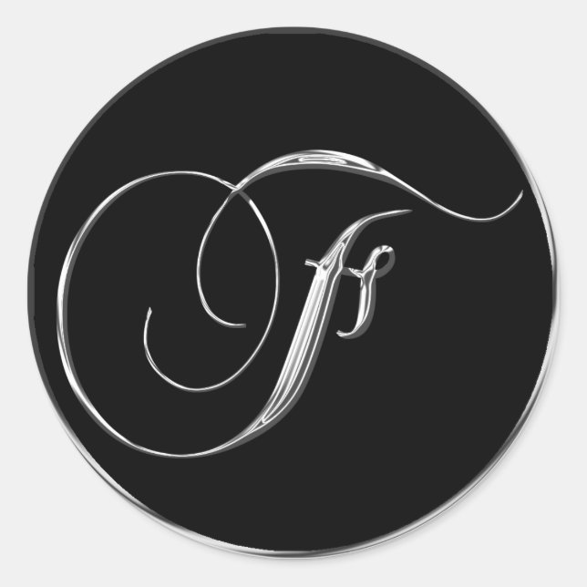 Silver Black Formal Weddings Monogram F Siegel Runder Aufkleber (Vorderseite)