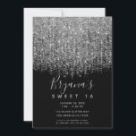 Silver & Black Funkelnd Glitzer Sweet 16 Party  Einladung<br><div class="desc">Anpassen für jedes Ereignis</div>