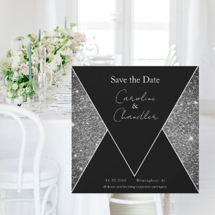 Silver & Black Glam Wedding speichern Sie das Datu Magnetkarte