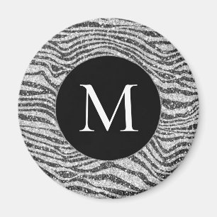 Silver Black Glitz Zebra Glitzer Monogram Magnet