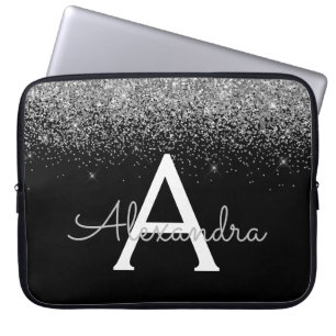 Silver Black Glitzer and Sparkle Monogram Laptopschutzhülle