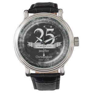 Silver Black Glitzer Edit Year Wedding Jubiläum Armbanduhr