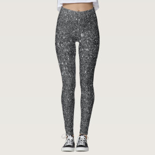 Silver Black Glitzer Glam Leggings