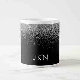 Silver Black Glitzer Modern Monogram Name Jumbo-Tasse