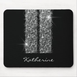 Silver Black Glitzer Racing Stripes mit Name Mousepad