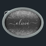 Silver Black Glitzer Script Monogram Girenname Ovale Gürtelschnalle<br><div class="desc">Schwarz und Silber Sparkle Glitzer Script Monogram Name Gürtelschnalle. Das macht den perfekten Abschluss,  süß 16 16.,  18.,  21.,  30.,  40.,  50.,  60.,  70.,  80.,  90.,  100. Geburtstag,  Hochzeit,  Brautparty,  Jubiläum,  Babydusche oder Junggeselinnen-Abschied Geschenk für jemanden,  der Luxus und Chic Stil Lieben glänze.</div>