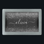 Silver Black Glitzer Script Monogram Girenname Rechteckige Gürtelschnalle<br><div class="desc">Schwarz und Silber Sparkle Glitzer Script Monogram Name Gürtelschnalle. Das macht den perfekten Abschluss,  süß 16 16.,  18.,  21.,  30.,  40.,  50.,  60.,  70.,  80.,  90.,  100. Geburtstag,  Hochzeit,  Brautparty,  Jubiläum,  Babydusche oder Junggeselinnen-Abschied Geschenk für jemanden,  der Luxus und Chic Stil Lieben glänze.</div>