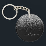 Silver Black Glitzer Script Monogram Girenname Schlüsselanhänger<br><div class="desc">Monogram Name Schlüsselanhänger für Silver und Black Sparkle Glitzer Script. Das macht den perfekten 16 Geburtstag,  Hochzeit,  Brautparty,  Jubiläum,  Babydusche oder Junggeselinnen-Abschied Geschenk für jemanden,  der Lieben glamourösen Luxus und schicke Stile.</div>