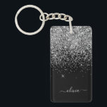 Silver Black Glitzer Script Monogram Girenname Schlüsselanhänger<br><div class="desc">Monogram Name Schlüsselanhänger für Silver und Black Sparkle Glitzer Script. Das macht den perfekten 16 Geburtstag,  Hochzeit,  Brautparty,  Jubiläum,  Babydusche oder Junggeselinnen-Abschied Geschenk für jemanden,  der Lieben glamourösen Luxus und schicke Stile.</div>