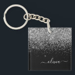Silver Black Glitzer Script Monogram Girenname Schlüsselanhänger<br><div class="desc">Schwarze und Silberne Imitate Foil Sparkle Glitzer Script Monogram Name Schlüsselanhänger. Das macht den perfekten 16 Geburtstag,  Hochzeit,  Brautparty,  Jubiläum,  Babydusche oder Junggeselinnen-Abschied Geschenk für jemanden,  der Lieben glamourösen Luxus und schicke Stile.</div>