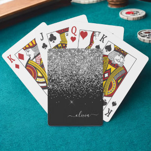 Silver Black Glitzer Script Monogram Girenname Spielkarten