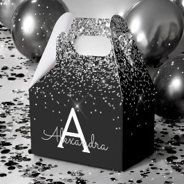 Silver Black Glitzer & Sparkle Monogram Geschenkschachtel
