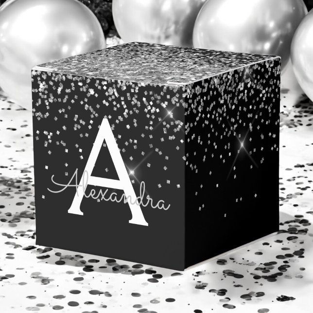 Silver Black Glitzer & Sparkle Monogram Geschenkschachtel (Von Creator hochgeladen)