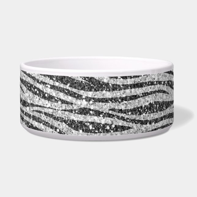 Silver Black Glitzy Zebra Print Glitzer     Napf (Vorderseite)