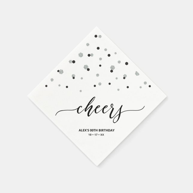 Silver Black Hexagon Confetti Cheers Custom Party Serviette (Ecke)