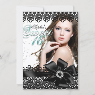 Silver Black Jade Lace Foto Sweet 16 Einladung