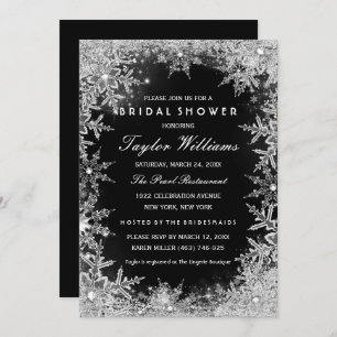 Silver Black Jewel Snowflake Brautparty Einladung