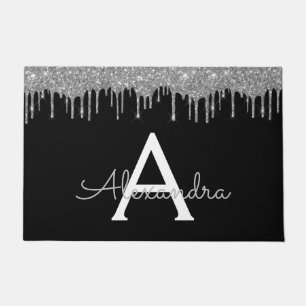 Silver Black Luxe Glitzer Glam Monogram Name Fußmatte