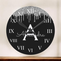 Silver Black Luxe Glitzer Glam Monogram Name