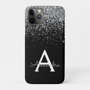 Silver Black Luxe Glitzer Monogram Case-Mate iPhone Hülle