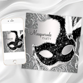 Silver Black Mask Masquerade Party Einladung