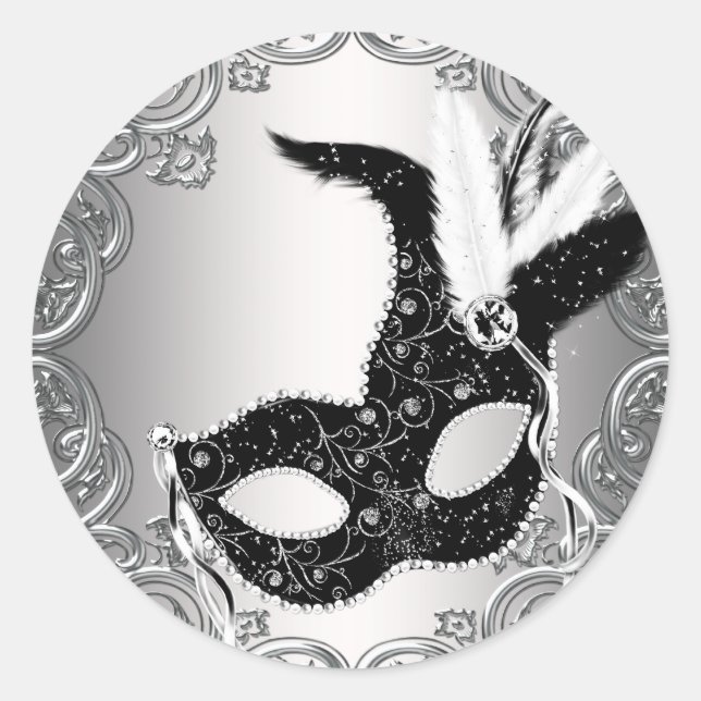 Silver Black Mask Masquerade Umschlag Aufkleber Ge (Vorderseite)