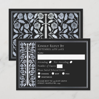 Silver Black Medieval Sword Wedding RSVP Karte