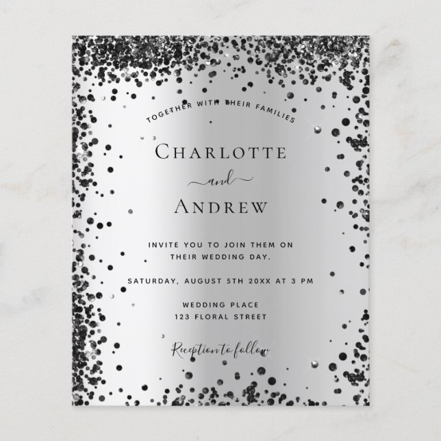 Silver Black Metal Budget Einladung zur Hochzeit Flyer (Vorne)