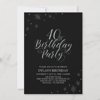 Silver & Black | Modern Chic 40. Geburtstags-Party Einladung