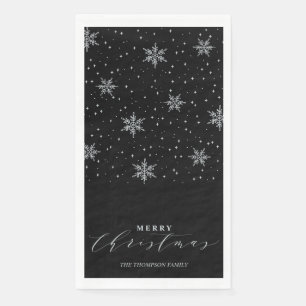 Silver & Black Modern Frohe Weihnachten Party Serviette