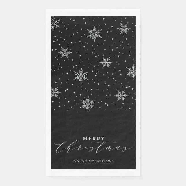 Silver & Black Modern Frohe Weihnachten Party Serviette (Vorderseite)