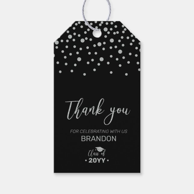 Silver & Black Modern Graduation Party - Gefallen  Geschenkanhänger (Vorderseite)