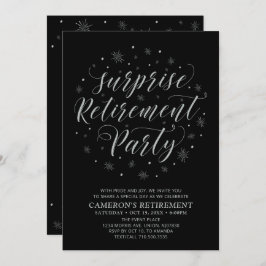 Silver & Black | Modern Surprise Retirement Party Einladung