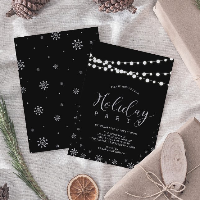 Silver & Black | Moderne Corporate Holiday Party Einladung (Von Creator hochgeladen)