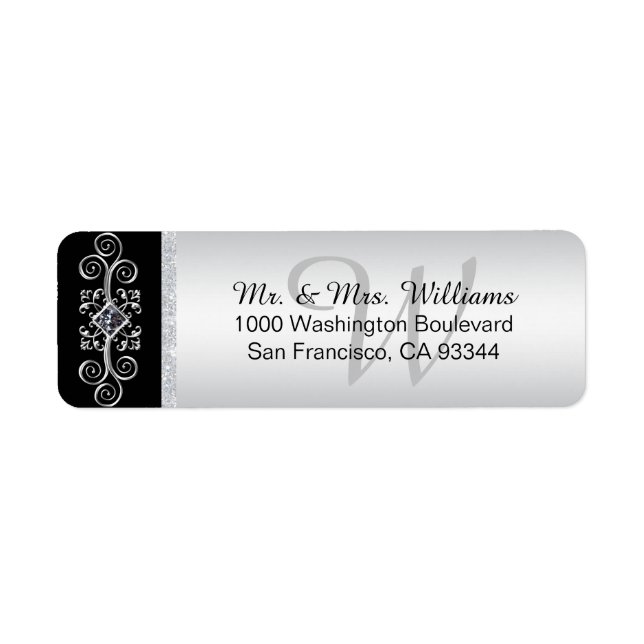 Silver Black Monogram Envelope Rücksendeadresse (Vorne)