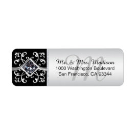 Silver Black Monogram Envelope Rücksendeadresse