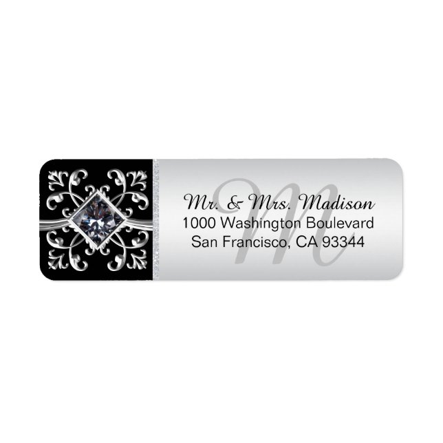 Silver Black Monogram Envelope Rücksendeadresse (Vorne)