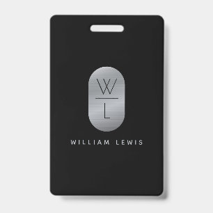 Silver & Black Monogram Modern Minimalistisch Ausweis