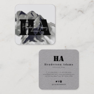 Silver Black Mountains Abstrakt Signature Monogram Quadratische Visitenkarte