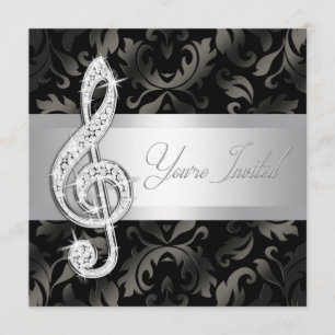 Silver Black Music Treble Clef Einladungen