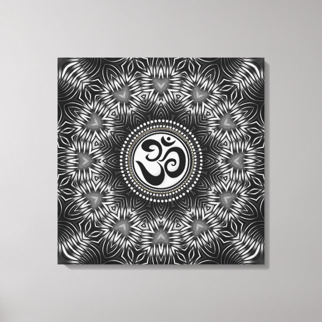 Silver Black Om Sign Liebe Mandala NewAge Leinwand (Vorderseite)
