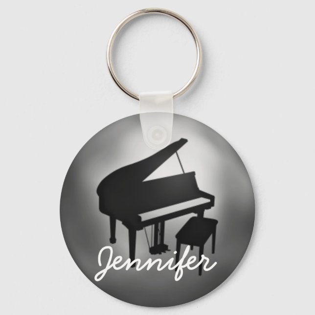 Silver Black Piano Name Monogram Geschenk Schlüsselanhänger (Vorderseite)