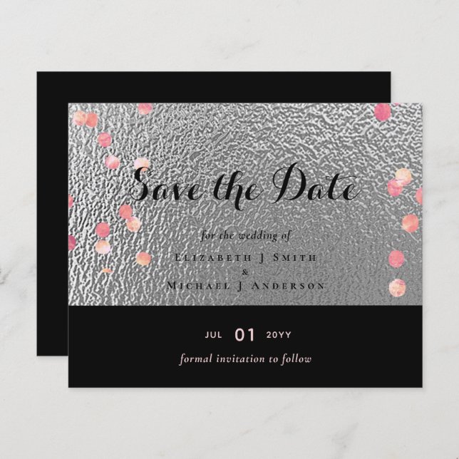 Silver Black Pink Rosegold Confetti Wedding (Vorne/Hinten)