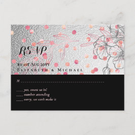 Silver Black Pink Rosegold Confetti Wedding Postkarte